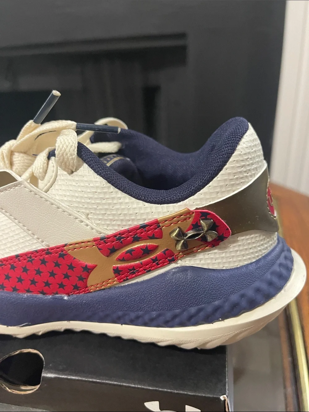 Under Armour Kids Cream, Navy & Red Star Accent Sneakers